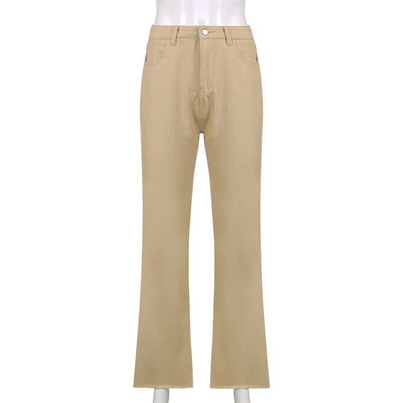 Beige High-Waist Casual Jeans