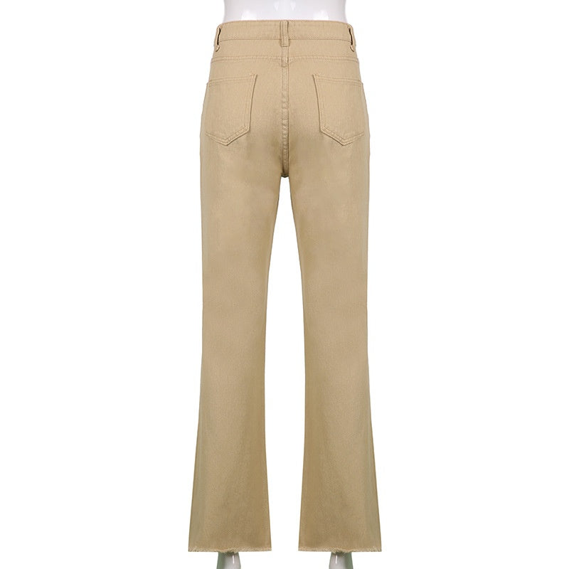 Beige High-Waist Casual Jeans