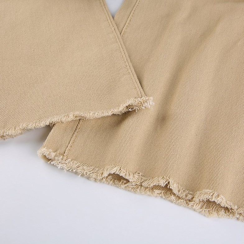 Beige High-Waist Casual Jeans