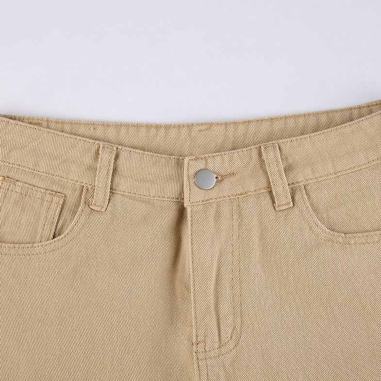 Beige High-Waist Casual Jeans