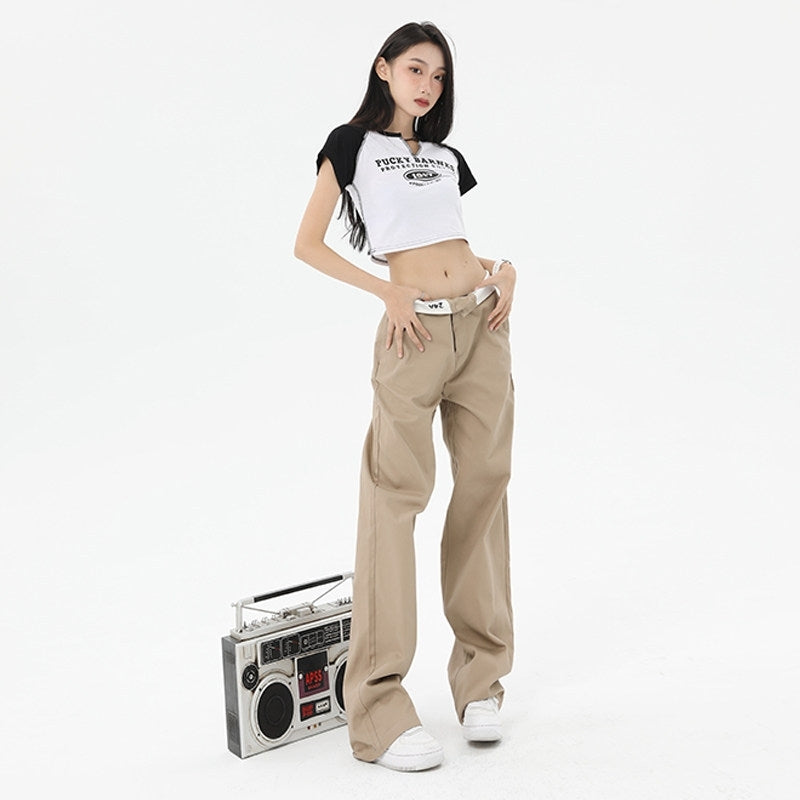 Beige Flipped Waistband Pants