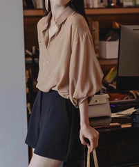 Beige Lantern Sleeves Shirt