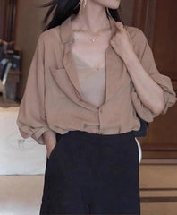 Beige Lantern Sleeves Shirt