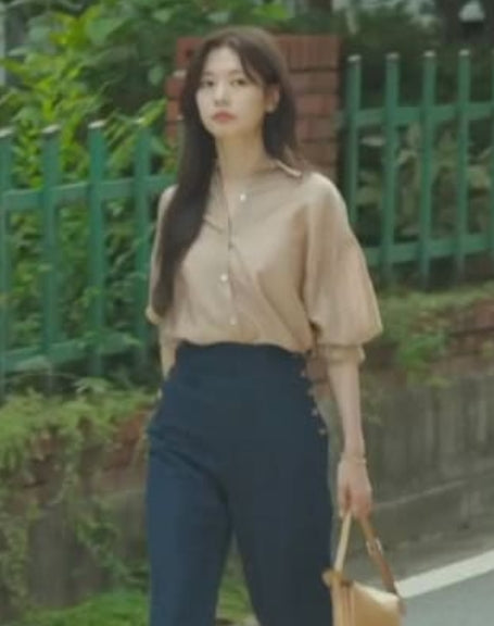 Beige Lantern Sleeves Shirt