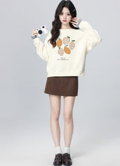 Beige Layered Crewneck Sweatshirt Plaid Patchwork Cropped Top