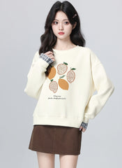 Beige Layered Crewneck Sweatshirt Plaid Patchwork Cropped Top
