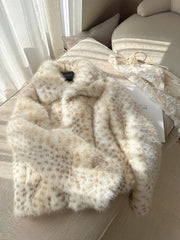 Beige Leopard Pattern Fur Jacket