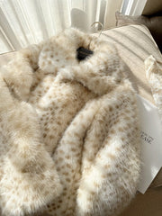 Beige Leopard Pattern Fur Jacket