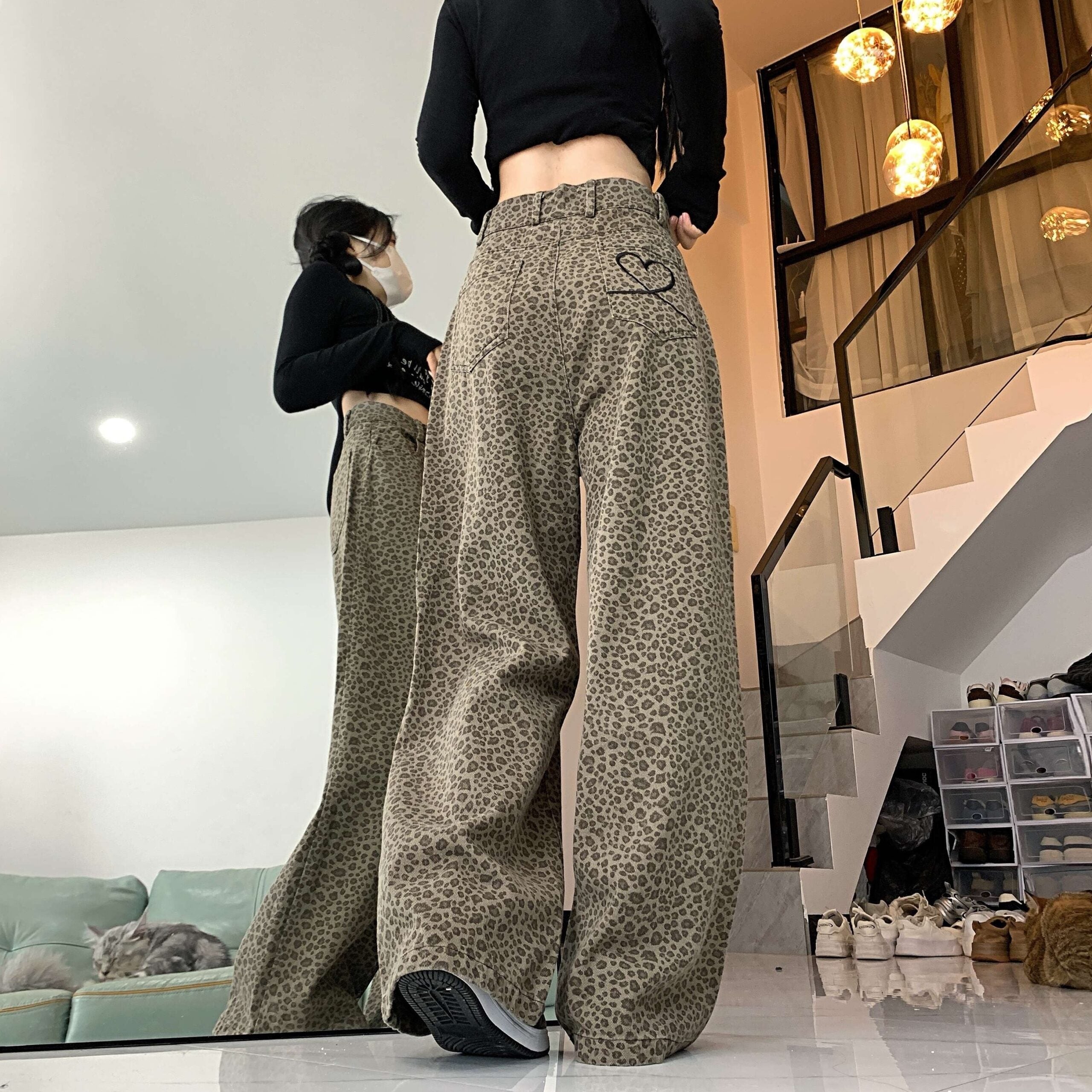 Beige Leopard Pattern Jeans