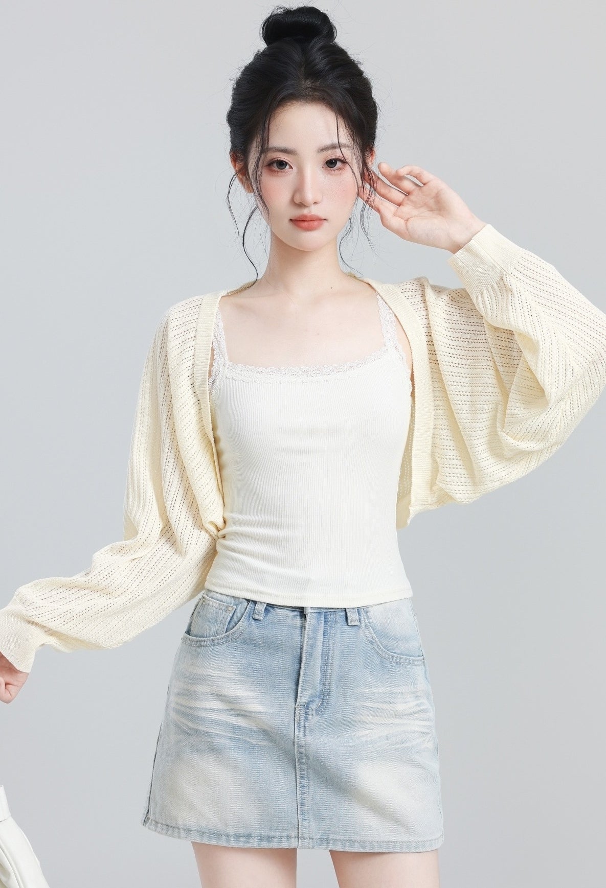 Beige Lightweight Knit Sun Protection Cardigan