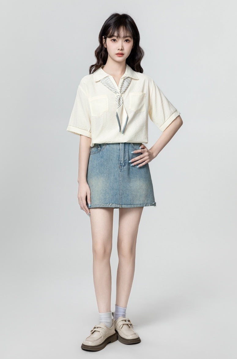 Beige Loose Design Polo Shirt