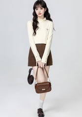 Beige Mock Neck Long Sleeve Layering Top