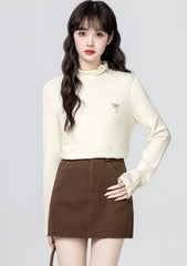 Beige Mock Neck Long Sleeve Layering Top