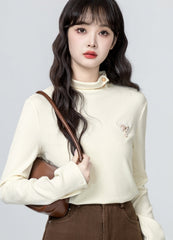 Beige Mock Neck Long Sleeve Layering Top