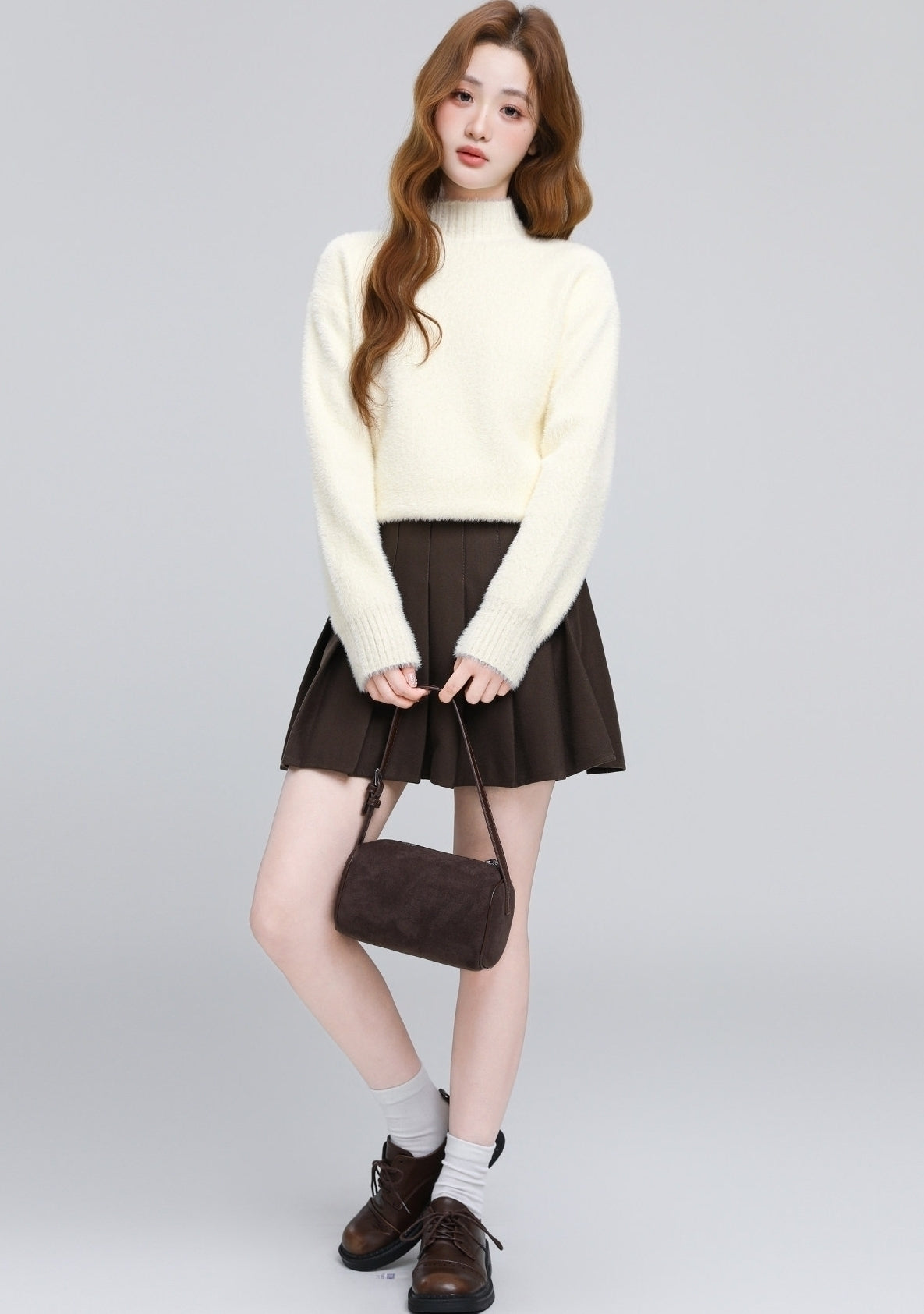 Beige Mock Neck Warm Knit Base Layer Sweater