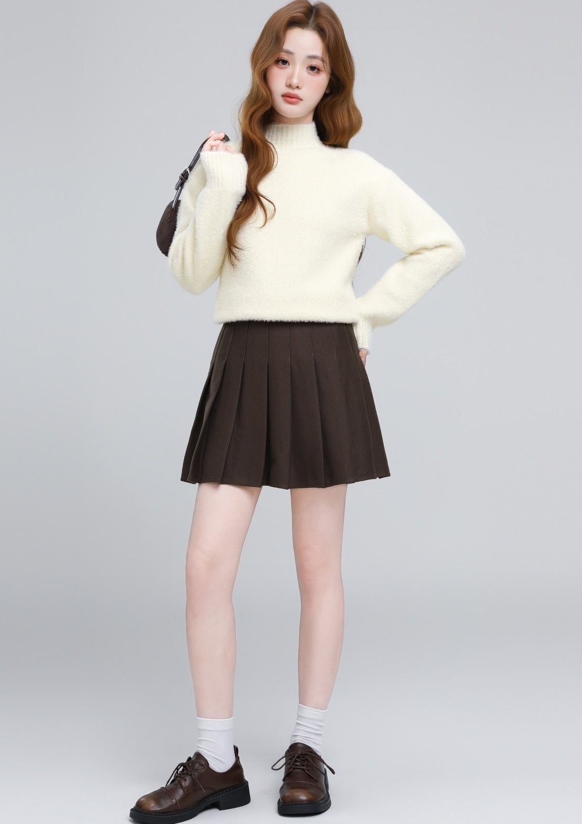 Beige Mock Neck Warm Knit Base Layer Sweater