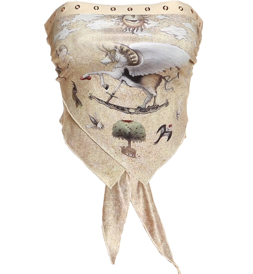 Beige Pegasus Scarf  Tube Crop Top