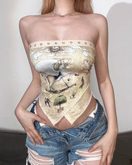 Beige Pegasus Scarf  Tube Crop Top