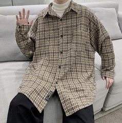 Beige Plaid Tweed Style Collared Jacket