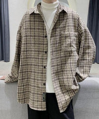 Beige Plaid Tweed Style Collared Jacket