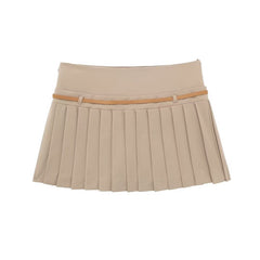 Beige Pleated Belted Skirt