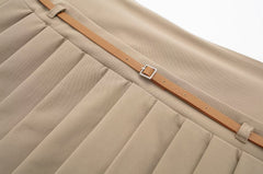 Beige Pleated Belted Skirt