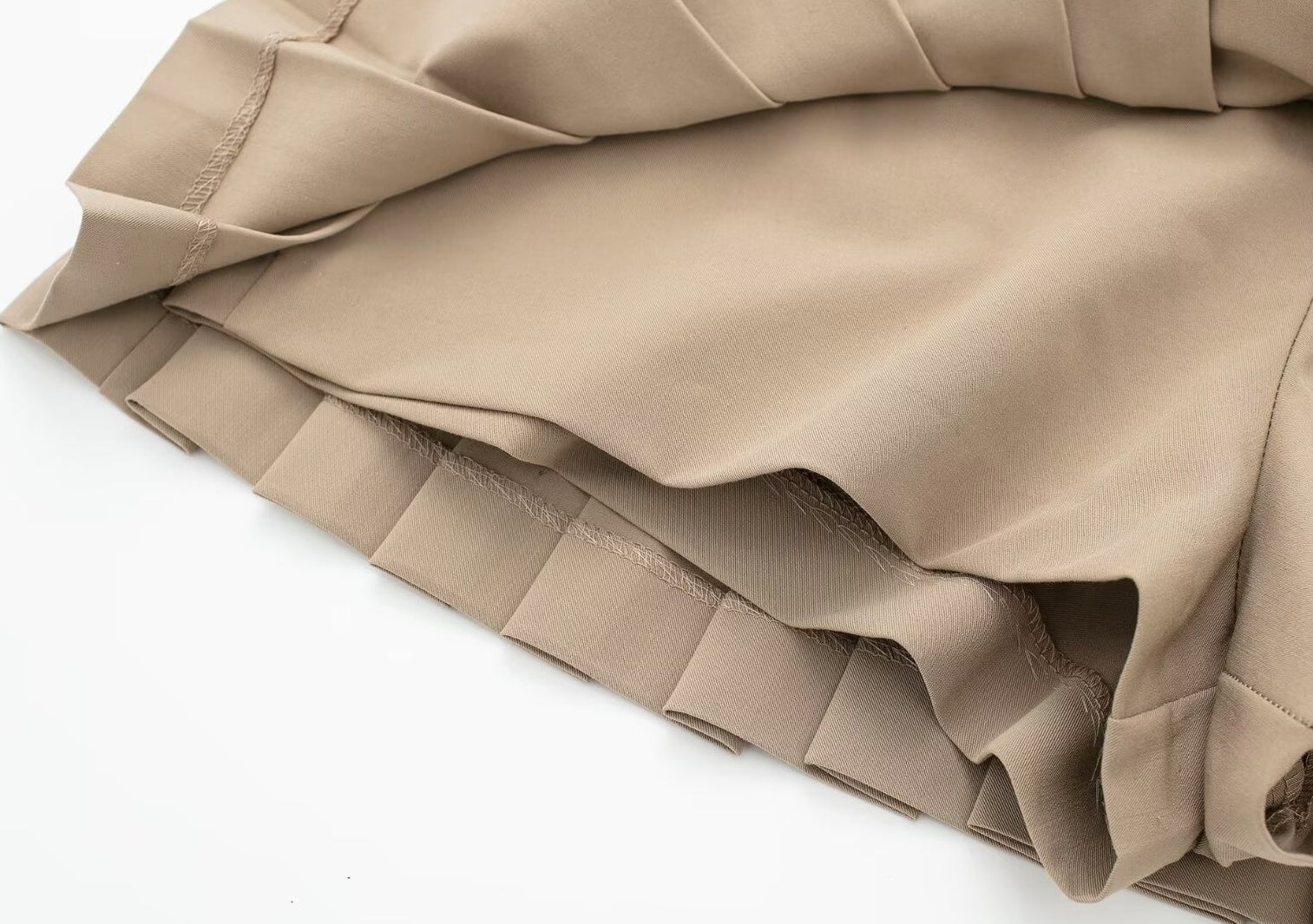 Beige Pleated Belted Skirt