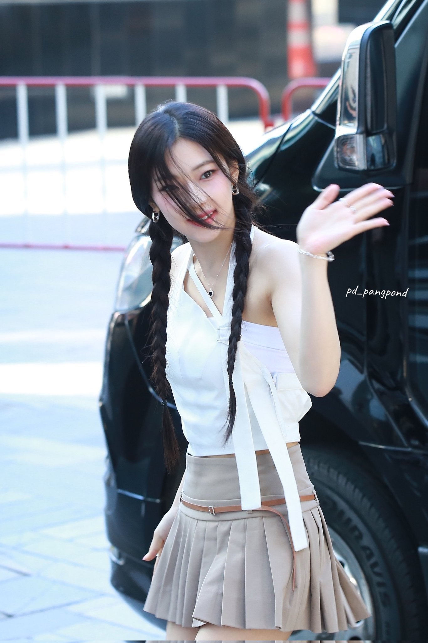 Beige Pleated Belted Skirt