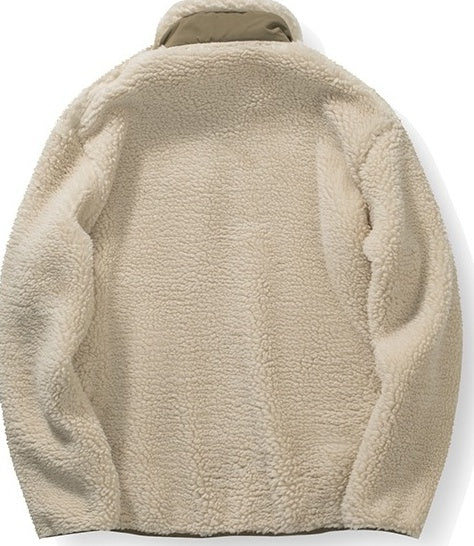 Beige Plush Front Pocket Jacket