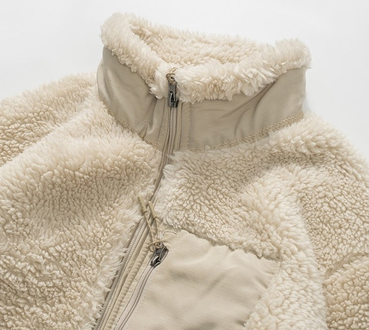 Beige Plush Front Pocket Jacket