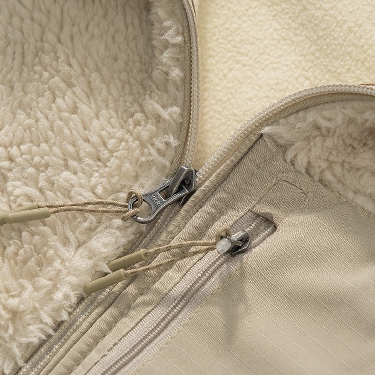 Beige Plush Front Pocket Jacket