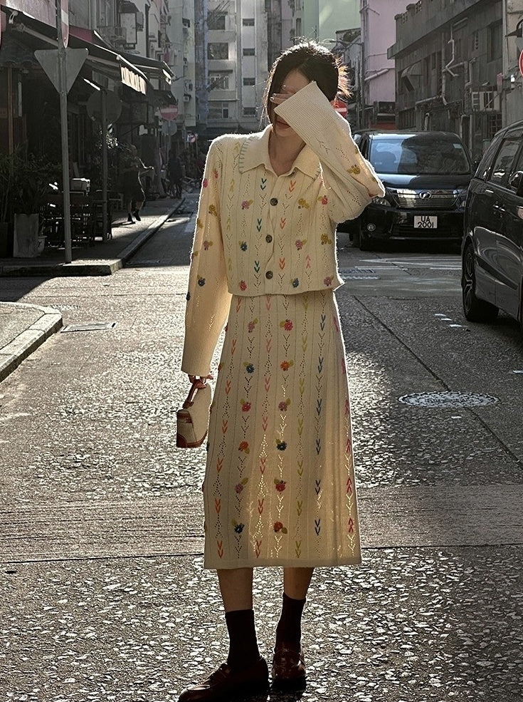 Beige Rainbow Arrows Embroidered Skirt