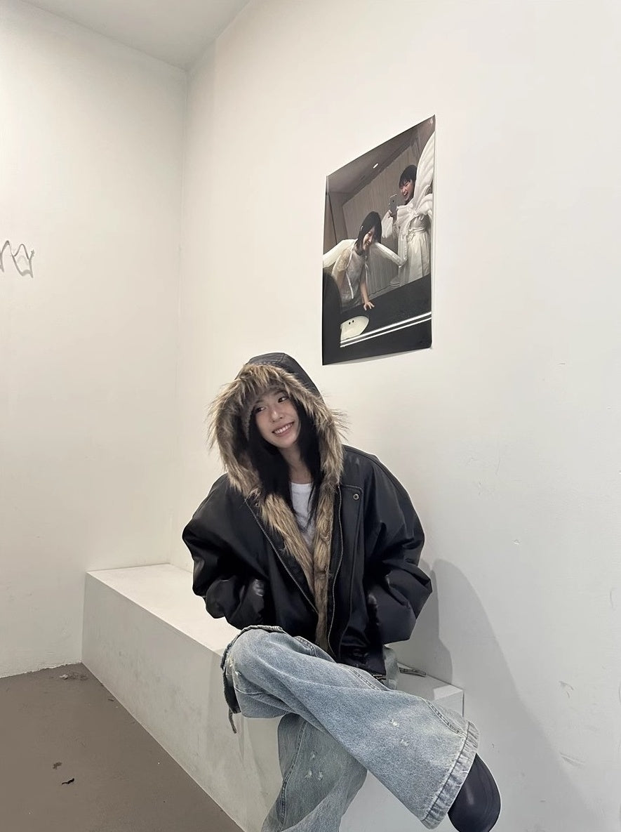 Beige Reversible Faux Fur Jacket