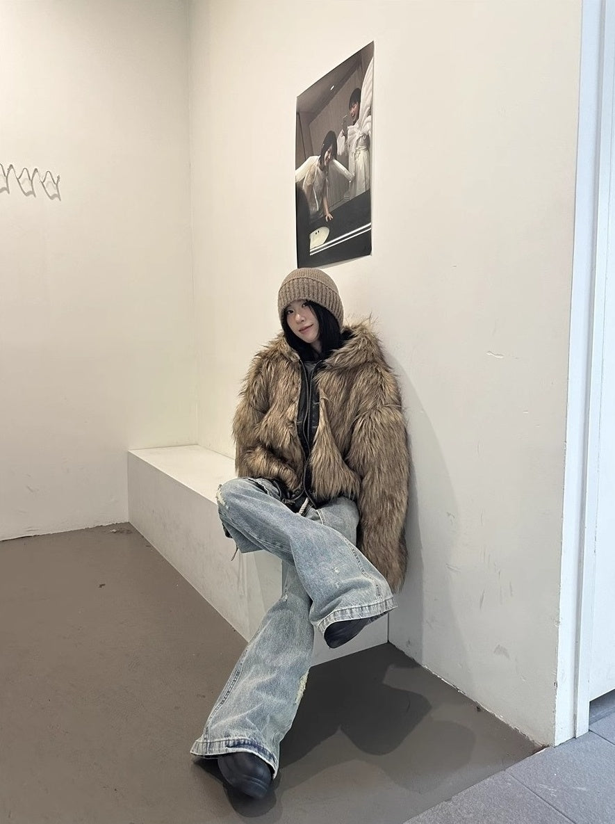 Beige Reversible Faux Fur Jacket