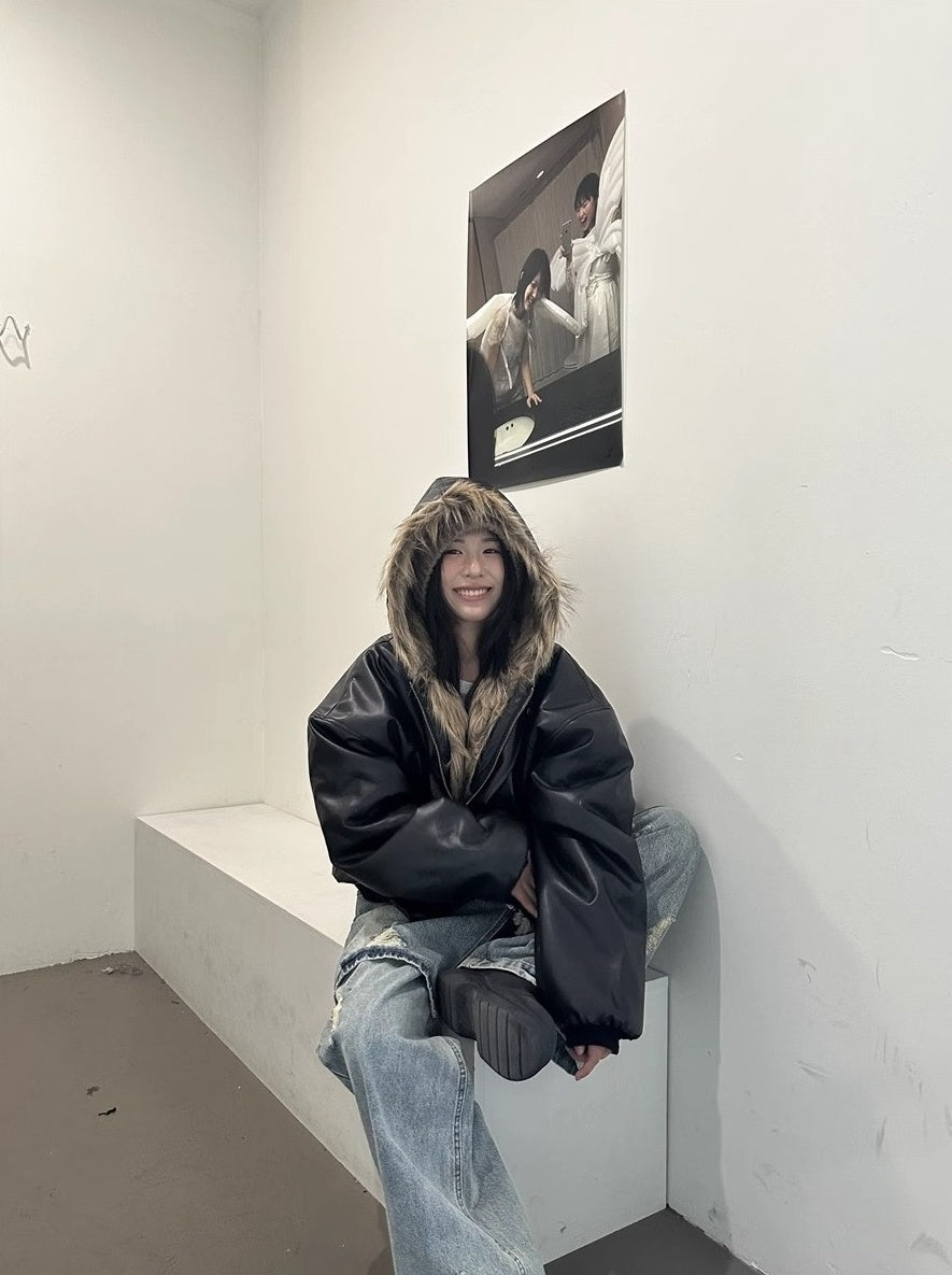 Beige Reversible Faux Fur Jacket