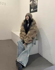 Beige Reversible Faux Fur Jacket
