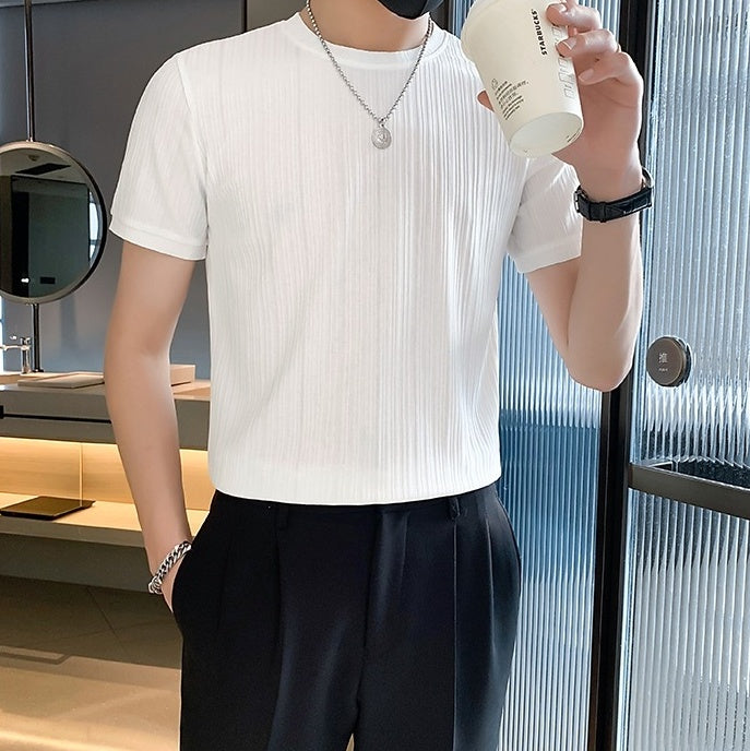 Beige Ribbed Casual T-Shirt