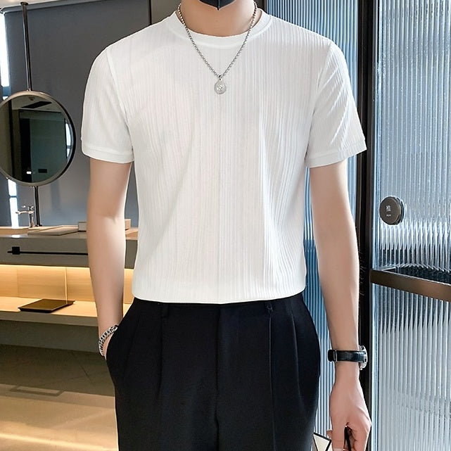 Beige Ribbed Casual T-Shirt