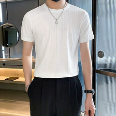 Beige Ribbed Casual T-Shirt