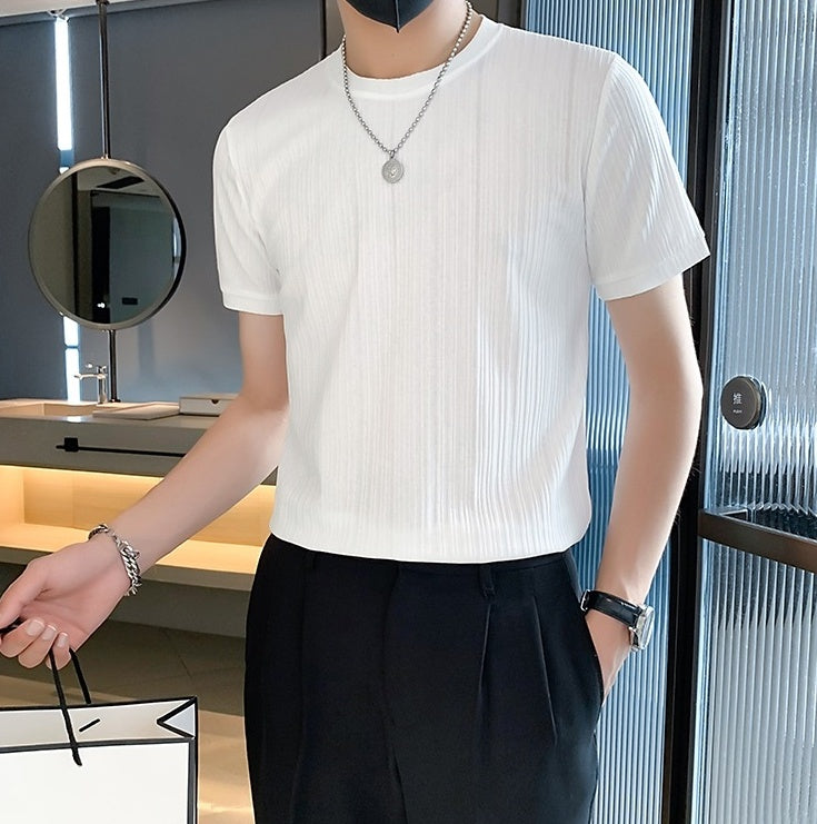 Beige Ribbed Casual T-Shirt