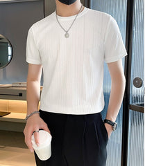 Beige Ribbed Casual T-Shirt
