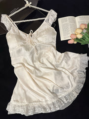 Beige Ruffled Lace Trim Dress