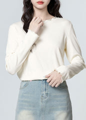 Beige Ruffled Long Sleeve Casual Layering Top