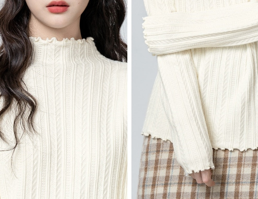 Beige Ruffled Long Sleeve Top