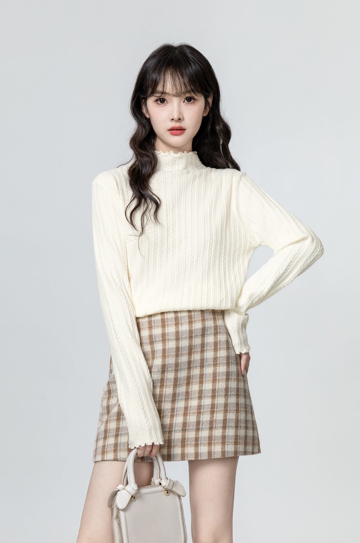 Beige Ruffled Long Sleeve Top