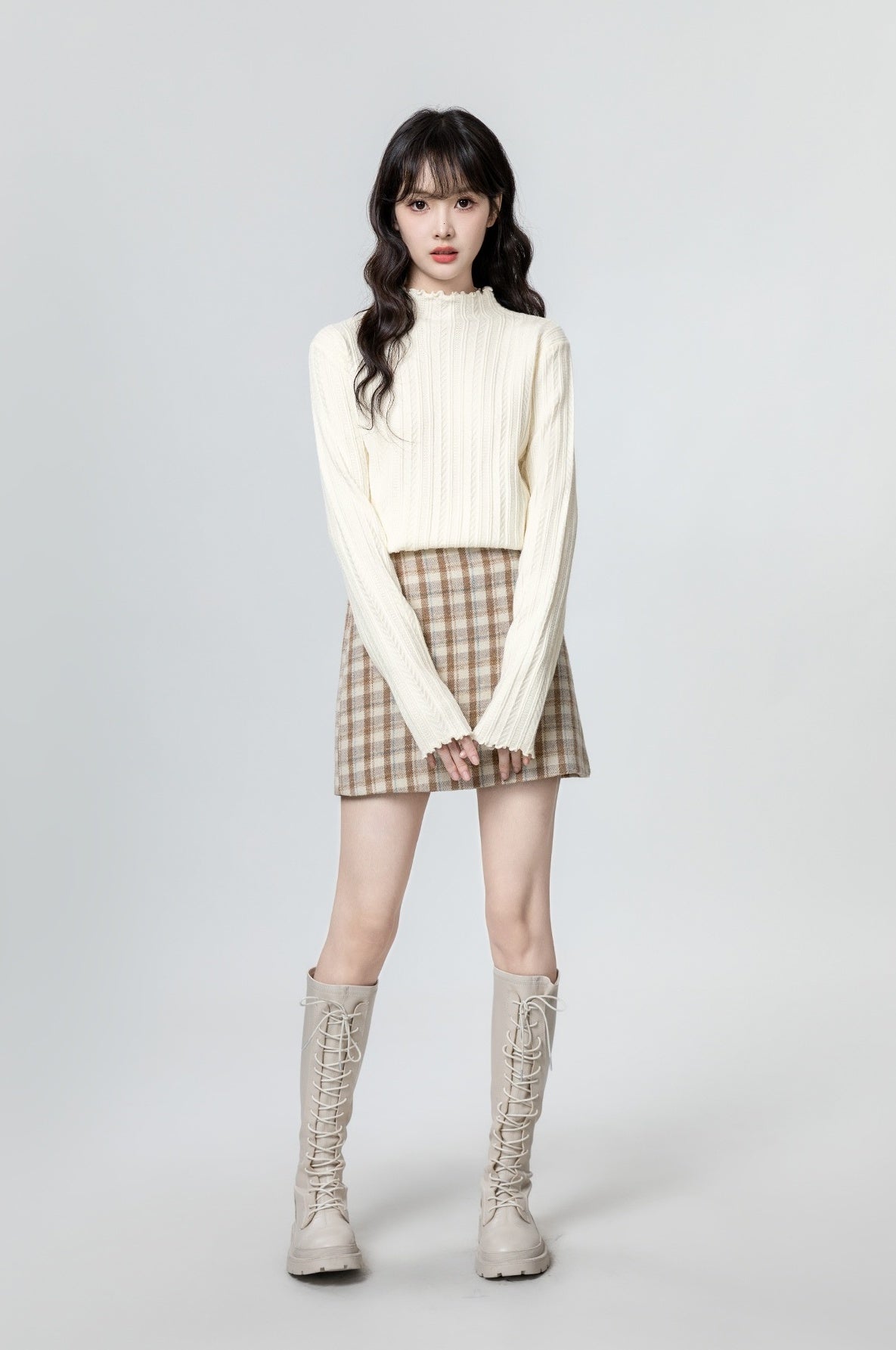Beige Ruffled Long Sleeve Top