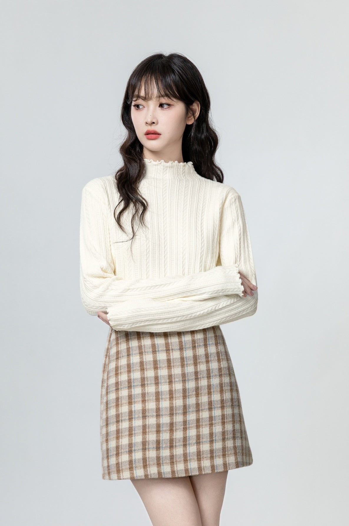 Beige Ruffled Long Sleeve Top