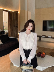 Beige Ruffles Lace Flowy Blouse