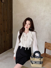 Beige Ruffles Lace Flowy Blouse