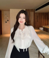Beige Ruffles Lace Flowy Blouse